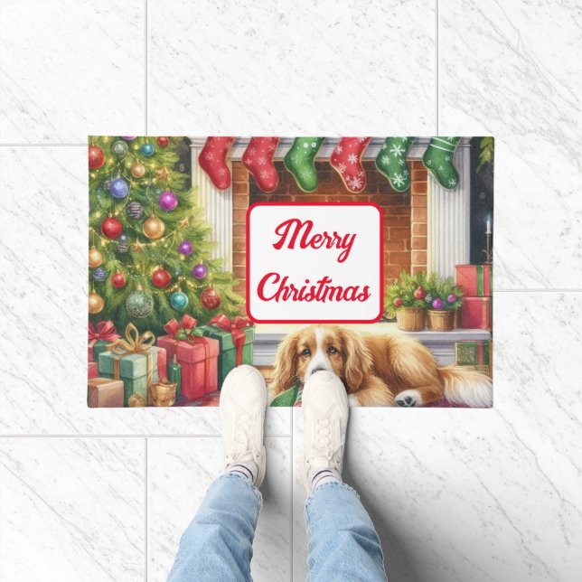 Christmas Tree and Dog Holiday  Doormat (Indoor)