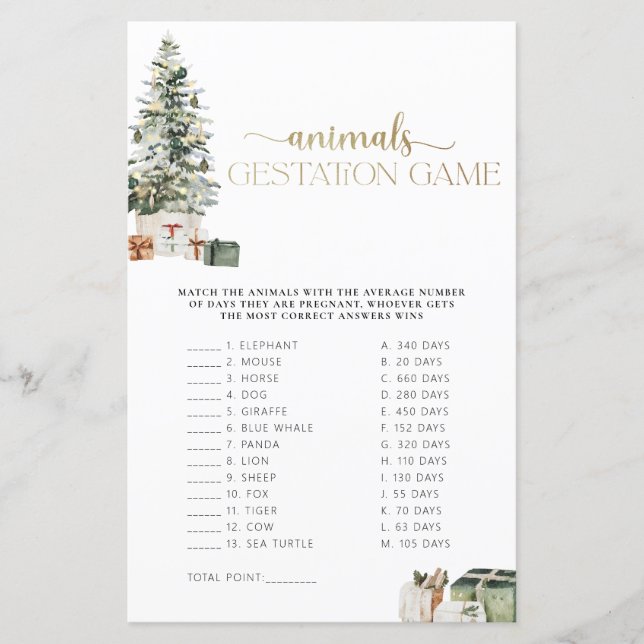 Christmas Tree And Gifts Animals Gestation Game (Front)