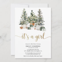 Christmas Tree and Gifts Baby Shower Invitation