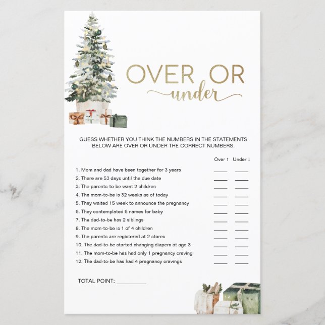 Christmas Tree And Gifts Over or Under Game (Front)