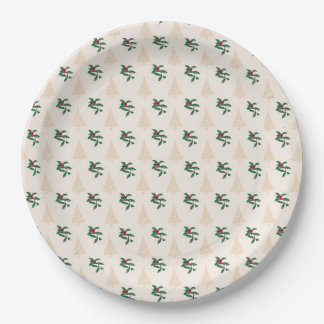 Christmas tree and Holly in Cream Paper Plates