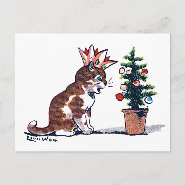 Christmas Tree and Kitten, Louis Wain Postcard (Front)