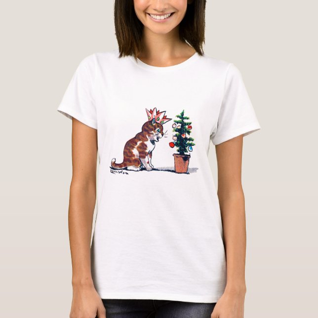 Christmas Tree and Kitten, Louis Wain T-Shirt (Front)