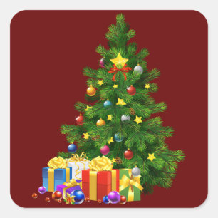 Christmas Tree And Presents Square Sticker