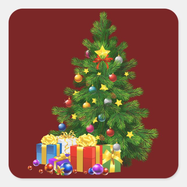 Christmas Tree And Presents Square Sticker (Front)