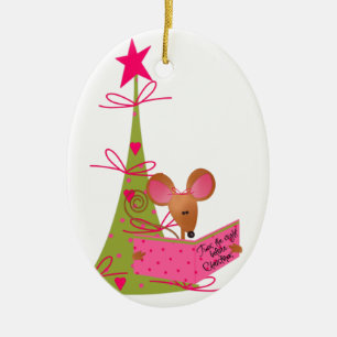 Christmas Tree and Reading Mouse Ceramic Tree Decoration