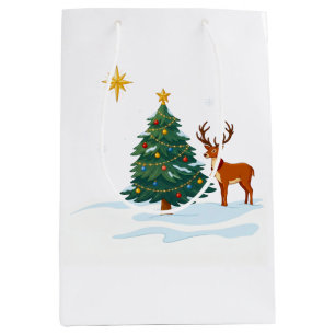Christmas tree and reindeer medium gift bag