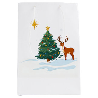 Christmas tree and reindeer medium gift bag