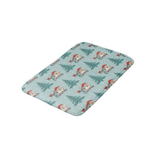 Christmas tree and santa claus bath mat
