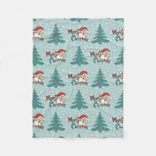 Christmas tree and santa claus fleece blanket