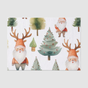 Christmas Tree and Santa Claus in Watercolors Tissue Paper