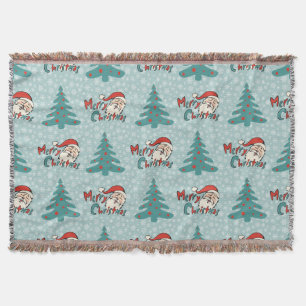 Christmas tree and santa claus throw blanket