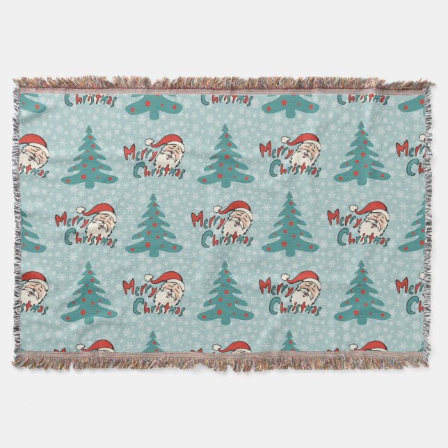 Christmas tree and santa claus throw blanket (Front)
