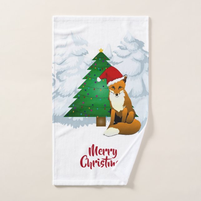 Christmas Tree and Santa Fox - White Hand Towel (Hand Towel)