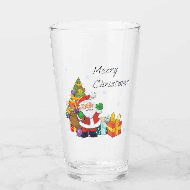 Christmas tree and Santa Merry Christmas Glass (Front)