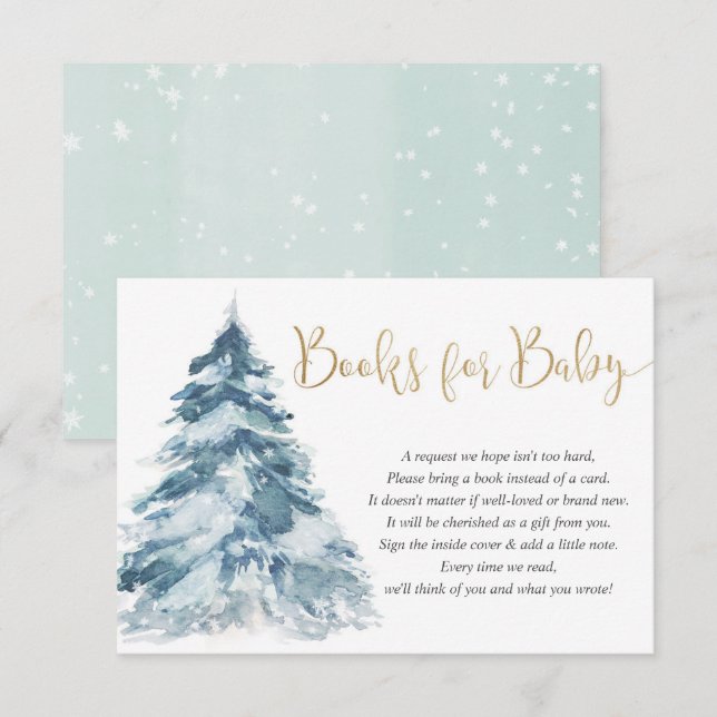 Christmas tree and snow books for baby shower encl enclosure card (Front/Back)