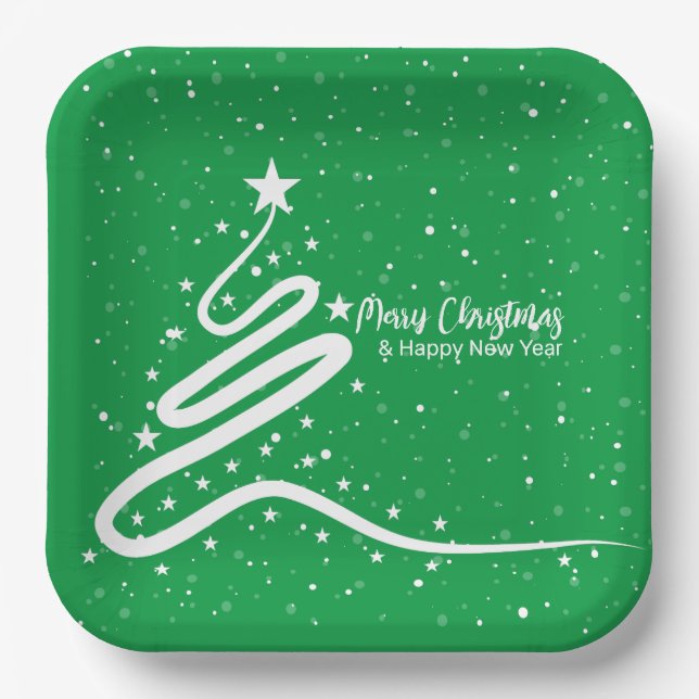 Christmas Tree and Snowfall  Paper Plates (Front)