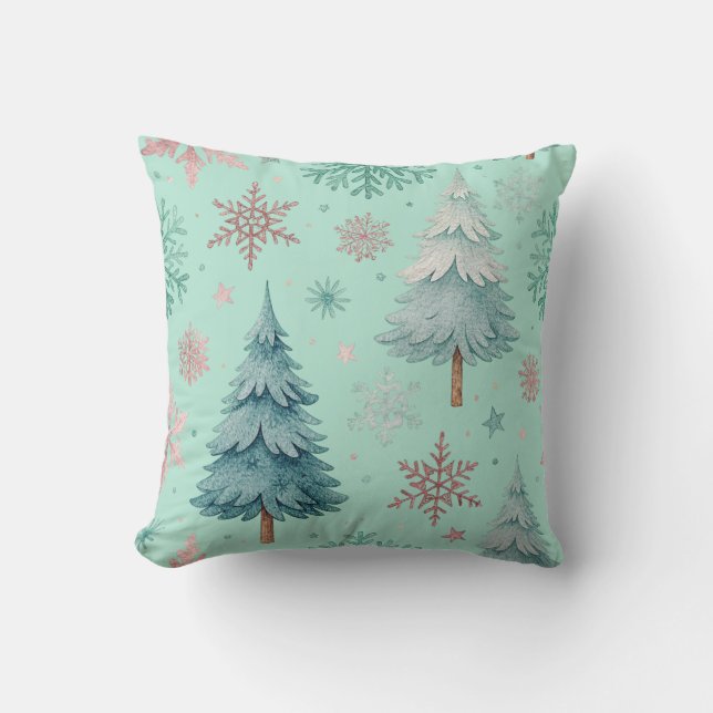 Christmas Tree and Snowflake Throw Pillow (Front)