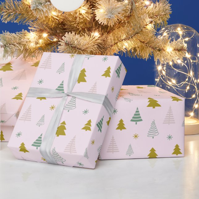Christmas Tree  and Snowflakes Modern Christmas Wrapping Paper (Holidays)