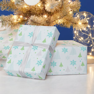 Christmas Tree  and Snowflakes Modern Christmas Wrapping Paper