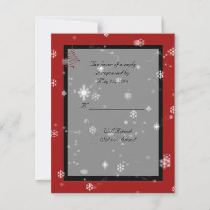 Christmas Tree and Snowflakes on Red and Black RSVP Card