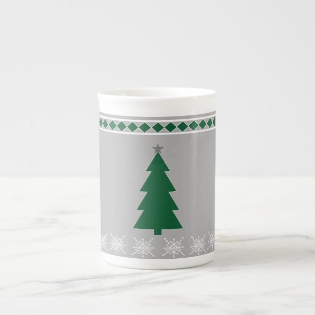 Christmas Tree and Snowflakes Pattern, Bone China Mug (Front)