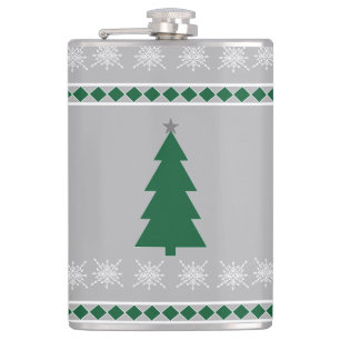 Christmas Tree and Snowflakes Pattern, Hip Flask