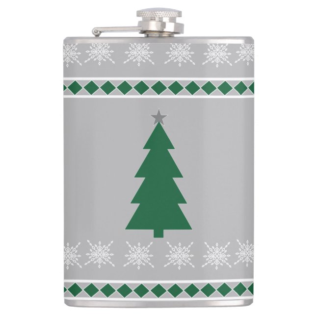 Christmas Tree and Snowflakes Pattern, Hip Flask (Front)