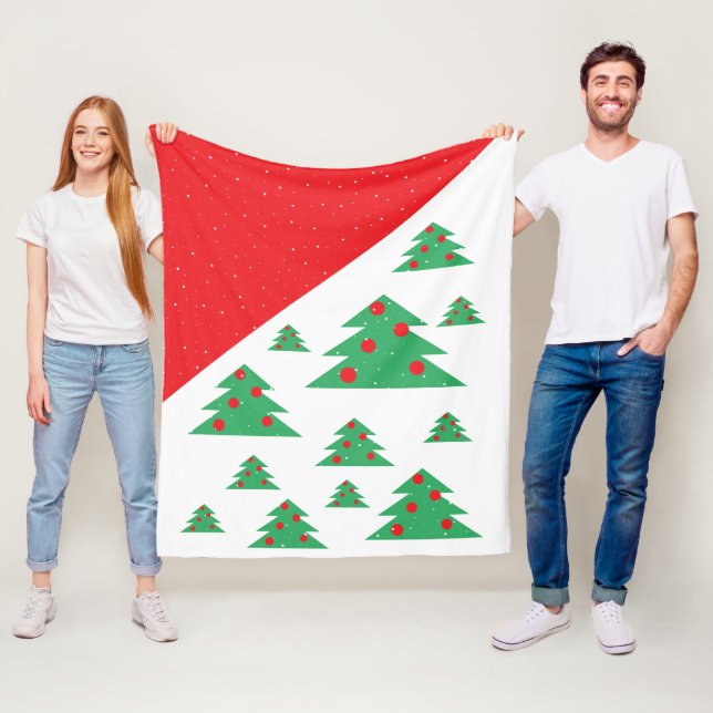 Christmas Tree and Snowflakes Red Green Christmas Fleece Blanket (In Situ)
