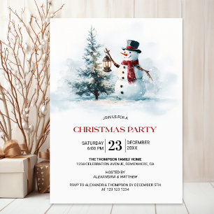 Christmas Tree and Snowman Christmas Party Invitation