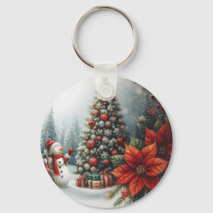 Christmas Tree And Snowman Key Ring
