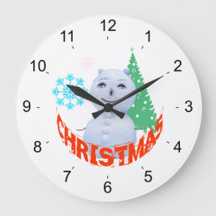Christmas Tree And Snowman Large Clock