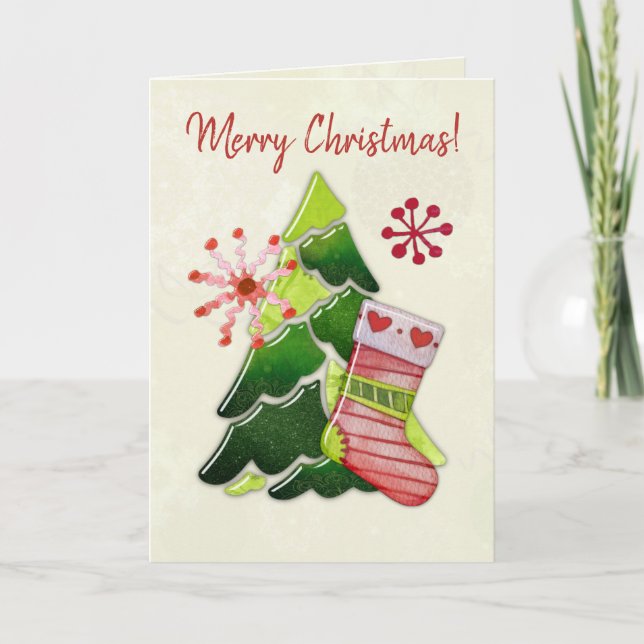 Christmas Tree and Stocking Whimsey Card (Front)