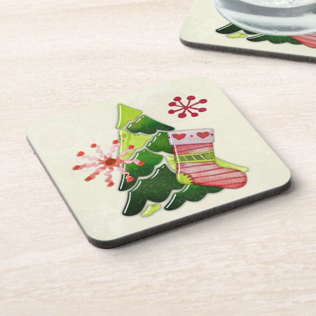 Christmas Tree and Stocking Whimsey Coaster (Left Side)