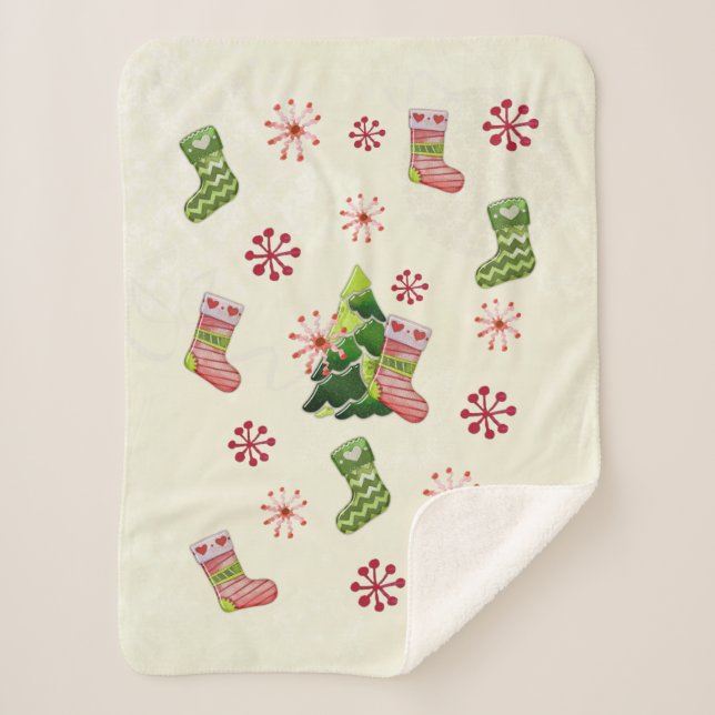 Christmas Tree and Stocking Whimsey Sherpa Blanket (Front)