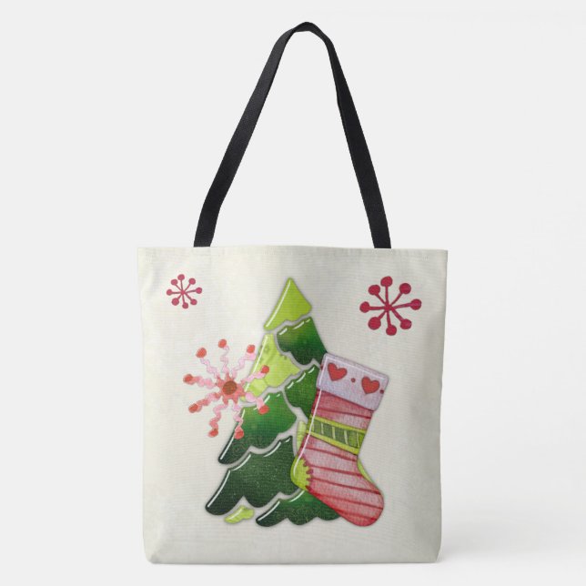 Christmas Tree and Stocking Whimsey Tote Bag (Front)