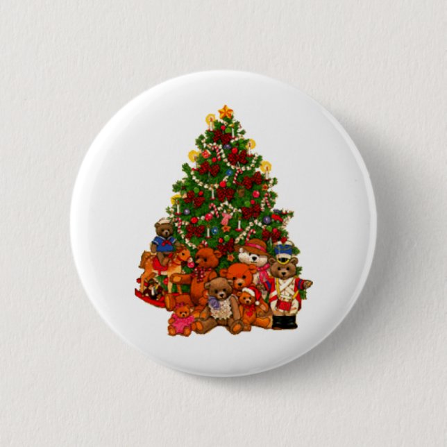 Christmas Tree and Teddy Bears 6 Cm Round Badge (Front)
