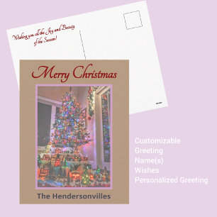 Christmas Tree and Village Photographic Holiday Postcard