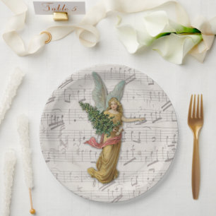 Christmas Tree Angel Antique Victorian Paper Scrap Plate