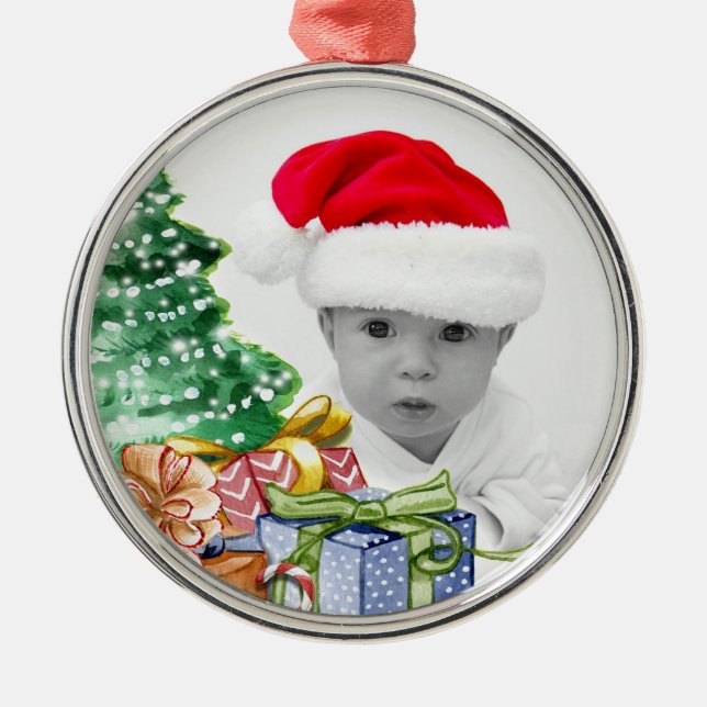 Christmas Tree Art Custom Photo Metal Ornament (Front)