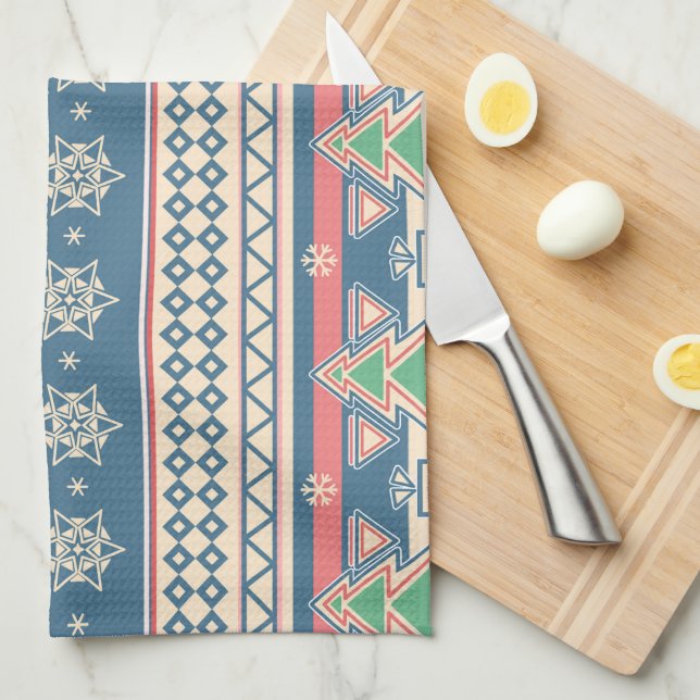 Christmas Tree Aztec Style - Unique Holiday Tea Towel (Quarter Fold)