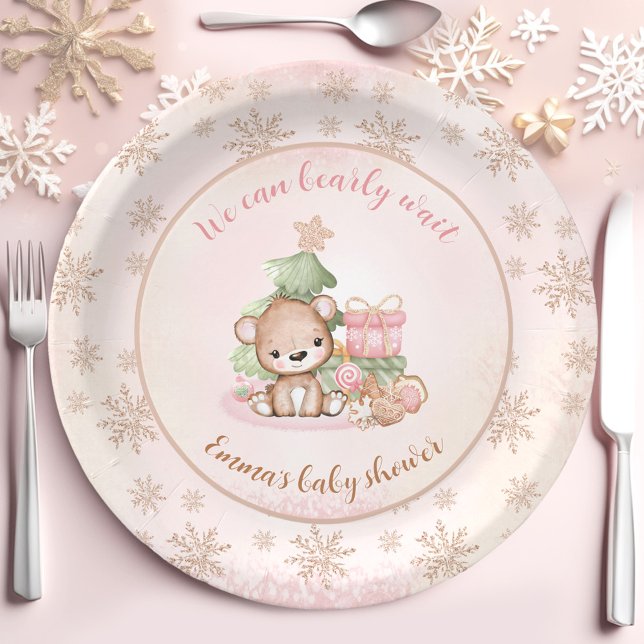 Christmas Tree Baby Bear Girl Baby Shower  Paper Plate (Christmas Tree Baby Bear Girl Baby Shower Paper Plates)