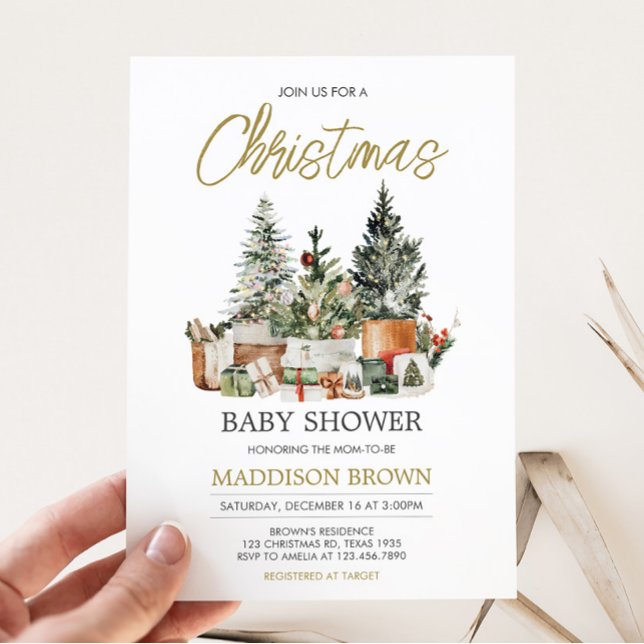 Christmas Tree Baby Shower  Invitation (Rustic Christmas Baby Shower Invitation)