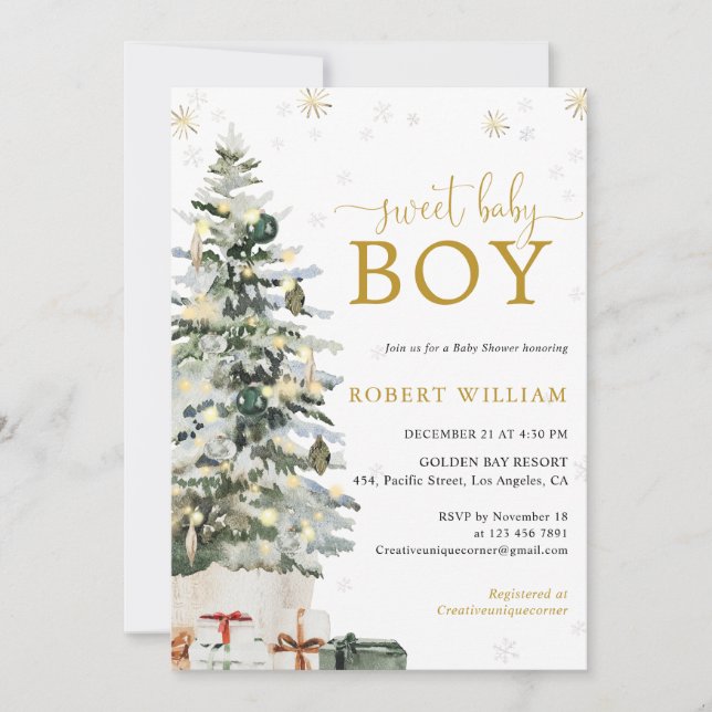 Christmas Tree Baby Shower Invitation (Front)
