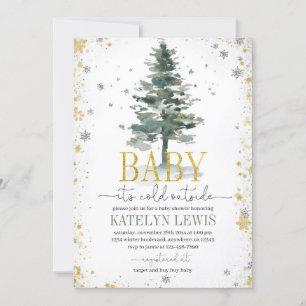 Christmas Tree Baby Shower Invitation Silver Gold