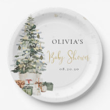 Christmas Tree Baby Shower Paper Plates