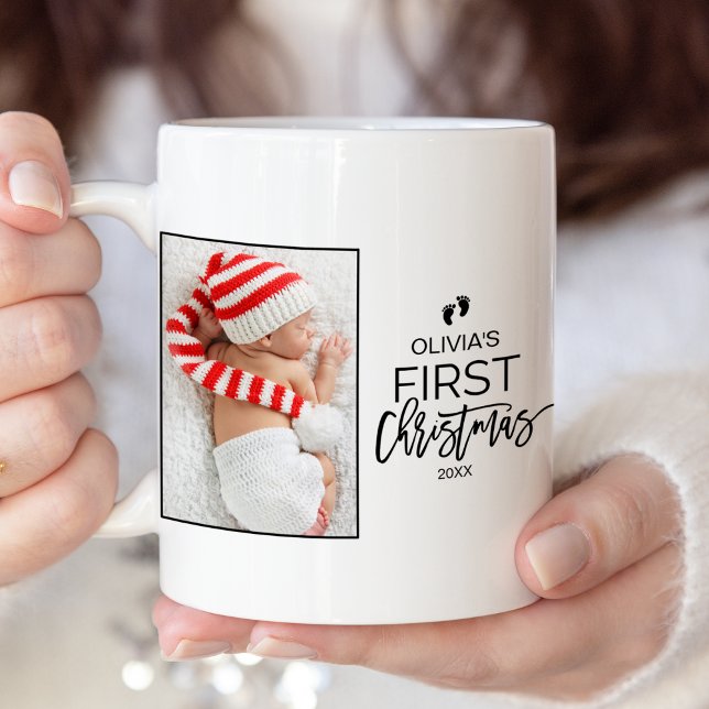 Christmas Tree Baby's First Christmas Photo Two-Tone Coffee Mug (Creator Uploaded)