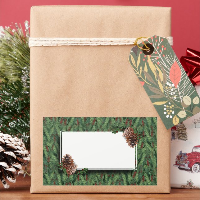 Christmas Tree Background w/Tag Rectangular Sticker (Holiday)