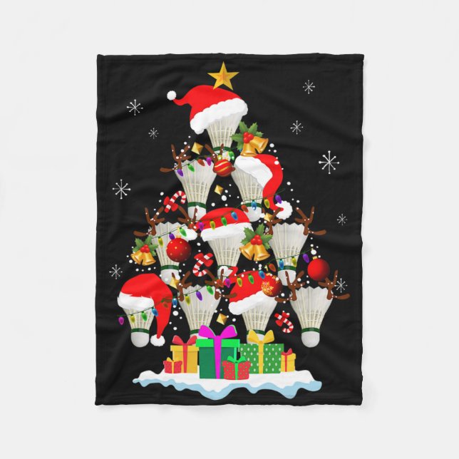 Christmas Tree Badminton Ball Santa Hat Funny Xmas Fleece Blanket (Front)