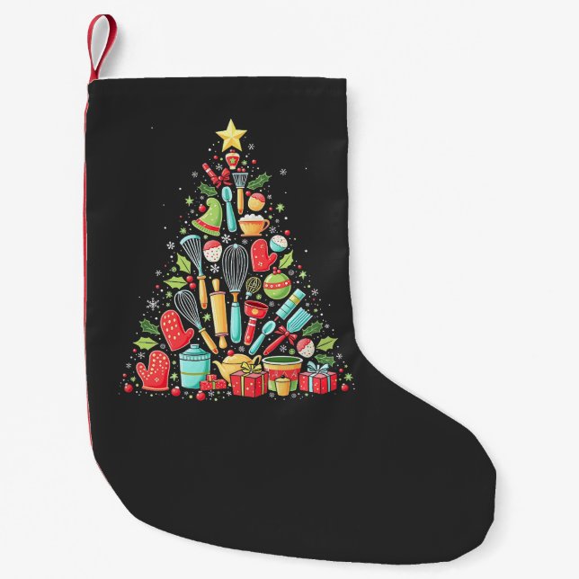 Christmas Tree Baking Chef Cook Xmas  Small Christmas Stocking (Front)